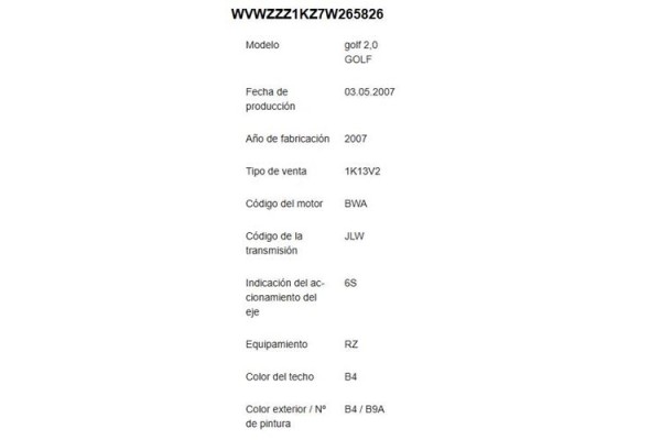 volkswagen golf v (1k1) del año 2007