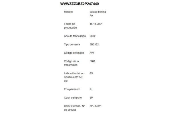 volkswagen passat berlina (3b3) del año 2002