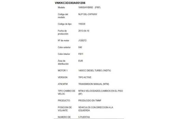 toyota yaris (ksp9/scp9/nlp9) del año 2013