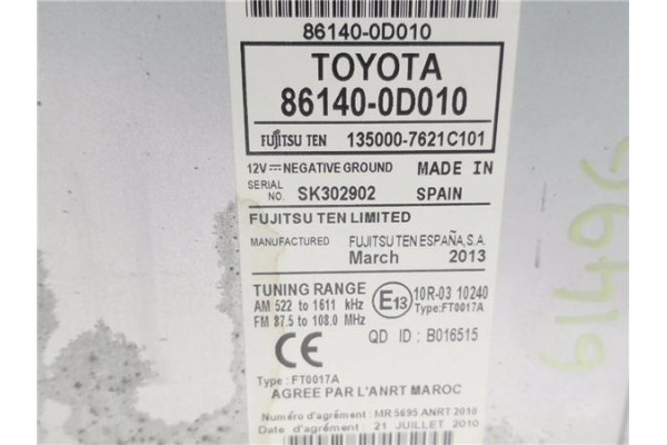 Recambio de autoradio para toyota yaris (ksp9/scp9/nlp9) 1.4 active referencia OEM IAM 861400D010  