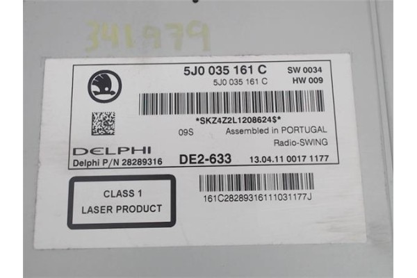 Recambio de radio / cd para skoda fabia (5j2) 1.2 referencia OEM IAM 5J0035161C 28289316 