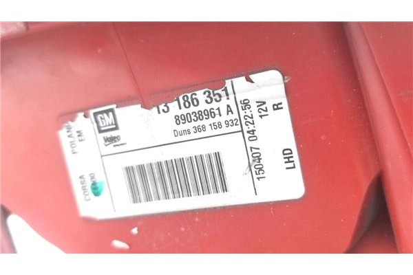 Recambio de piloto trasero derecho para opel corsa d 1.3 cdti referencia OEM IAM 89038961A 13186351 