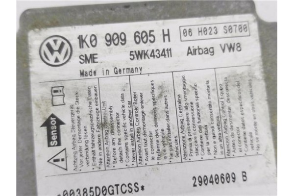 Recambio de centralita airbag para seat altea (5p1) 2.0 tdi 16v referencia OEM IAM 1K0909605H 5WK43411 