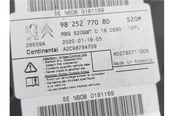 Recambio de centralita airbag para citroen c3 aircross 1.2 c-series referencia OEM IAM 9825277080 A2C98794709 