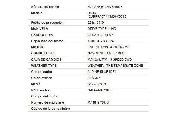 hyundai i10 (pa) del año 2011