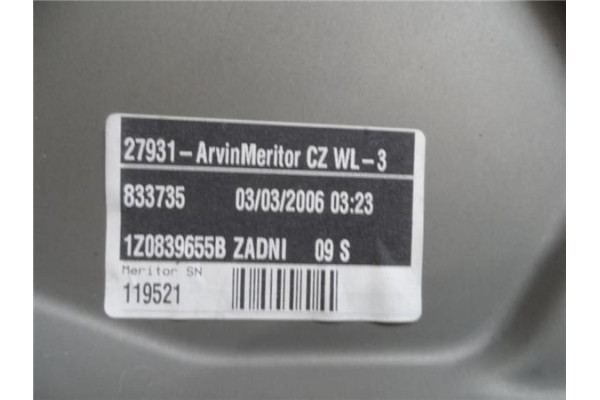 Recambio de elevalunas electrico trasero izquierdo para skoda octavia berlina (1z3) 2.0 tdi 16v referencia OEM IAM 1Z0839655B 27
