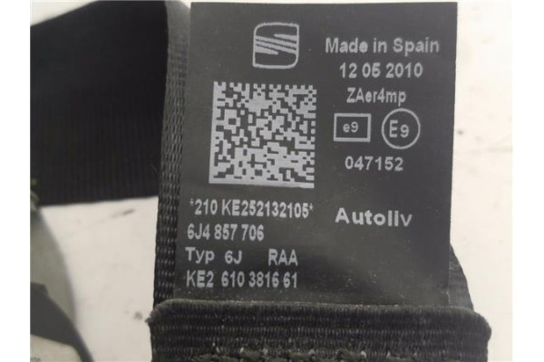 Recambio de cinturon seguridad delantero derecho para seat ibiza berlina (6j5) 1.4 referencia OEM IAM 6J4857706 6098574 