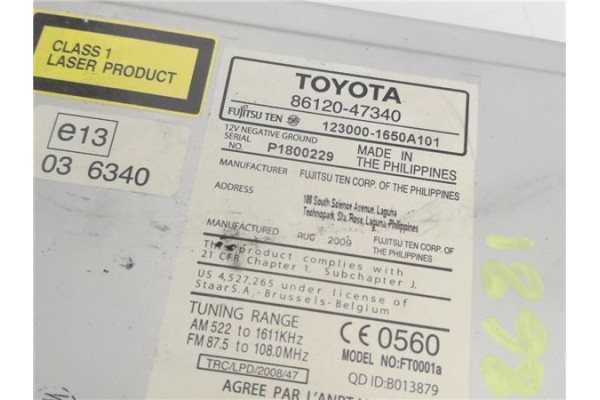 Recambio de autoradio para toyota prius (zvw30) 1.8 hybrid referencia OEM IAM 8612047340 1230001650A101 