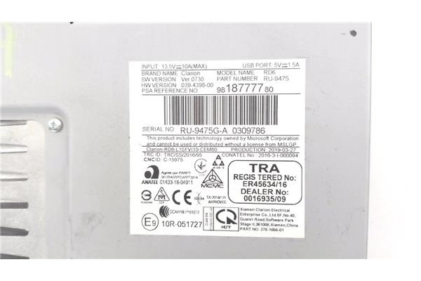 Recambio de navegador para citroen jumpy furgón 1.6 confort m referencia OEM IAM 9818777780 039439800 