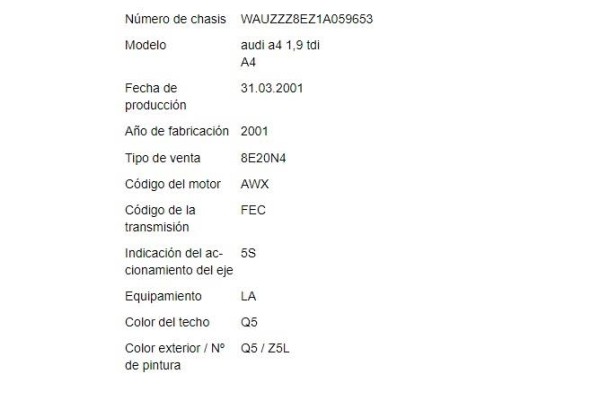 audi a4 berlina (8e) del año 2001