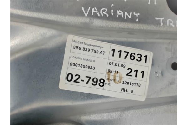 Recambio de elevalunas electrico trasero derecho para volkswagen passat variant (3b5) referencia OEM IAM 3B9839752  