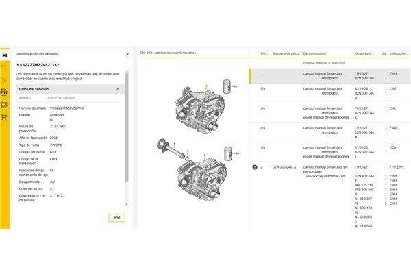 Recambio de caja cambios manual para seat alhambra (7v9) 1.9 reference referencia OEM IAM EHH R02N300049eferencia 
