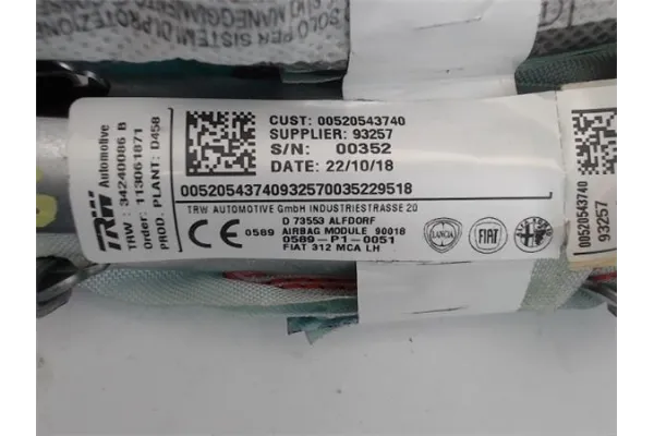 Recambio de airbag lateral delantero izquierdo para fiat 500 1.2 referencia OEM IAM 00520543740  