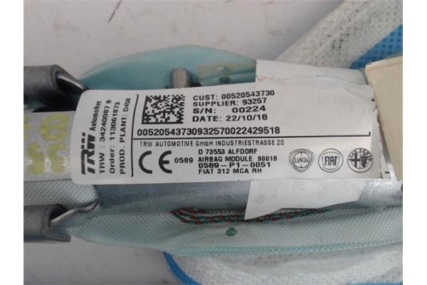 Recambio de airbag lateral delantero derecho para fiat 500 1.2 referencia OEM IAM 00520543730  