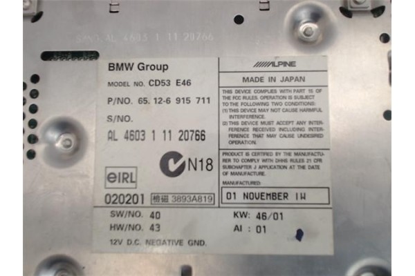 Recambio de radio / cd para bmw serie 3 berlina (e46) referencia OEM IAM 65.12-6915711 AL460311120766 
