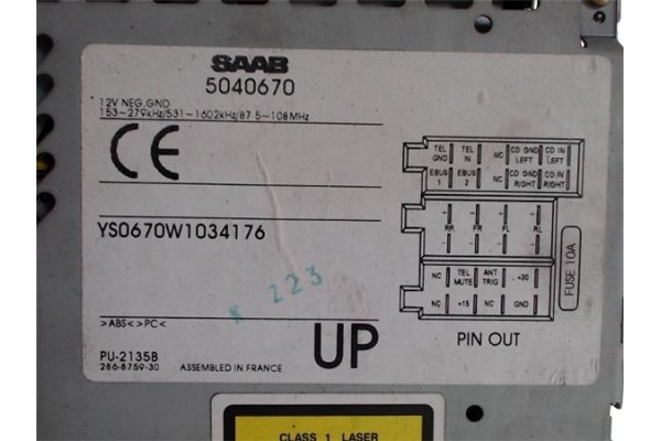Recambio de radio / cd para saab 9-3 berlina 2.0 turbo referencia OEM IAM 5040670 PU2135B 
